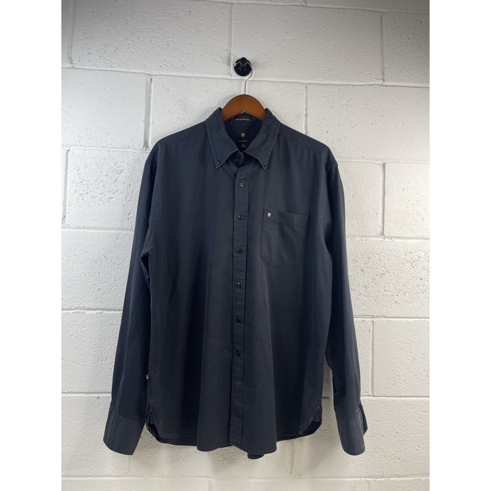 Victorinox Mens Button Up Shirt Long Sleeve Pocket XL 60's 2ply Navy Blue